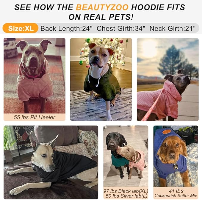 BEAUTYZOO Small Dog Hoodie Sweater with Pockets, Dog Clothes for Small Medium Dogs Boy Girl, Waffle-Like Laminated Cotton Pet Coats with Hat and Leash Hole, Khaki XL