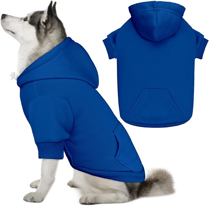Dog Sweaters for Large Dogs Dog Hoodie Pet Sweater Solid Soft Brushed Fleece Pet Clothes Hoodie Sweatshirt with Pocket(Blue-XL)