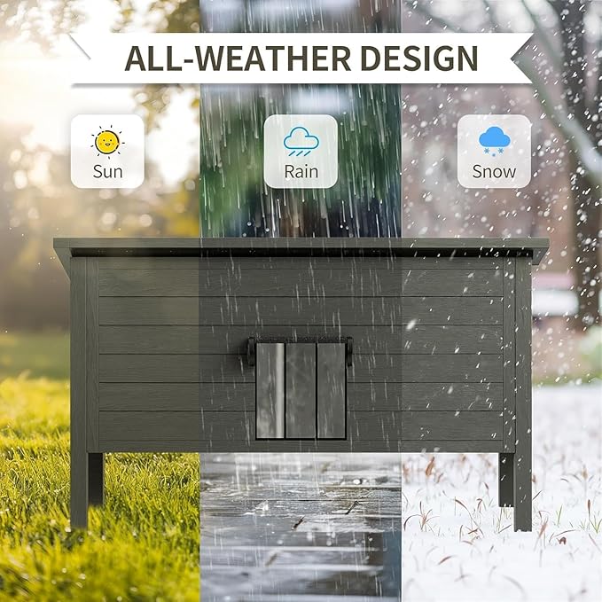 Herture Outdoor Cat House Weatherproof,47.24" Large Insulated Cat House Outdoor with All-Round Foam,Outdoor Cat Shelter for Winter,Feral Cat Shelter for Multiple Cats,Wooden Stray Cat Condo PG01DHZ