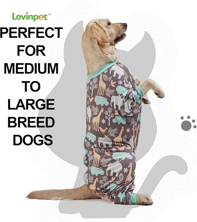 LovinPet Large Dog PJS, Hippos Zoo Cozy Dog Pajamas, Slim fit, Lightweight Pullover Clothes/Full Coverage Golden Retriever Pajamas/Back Snap Button is Only Decoration/XL