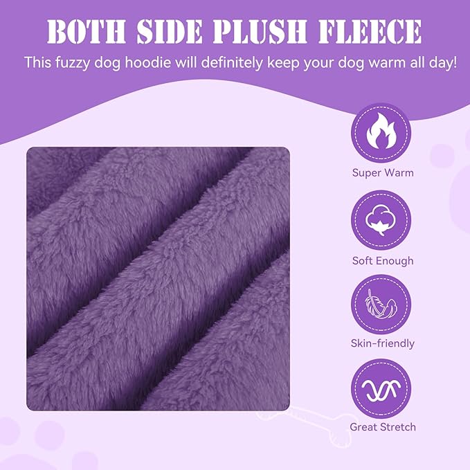 Fuzzy Dog Sweaters for Large Dogs Pet Hoodie Clothes Warm Soft Pet Coats Hooded Sweatshirt Dog Hoodie for Large Dogs(Purple-L)