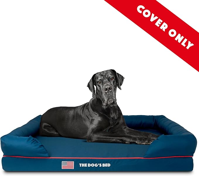 The Dog's Bed Replacement Outer Cover ONLY (Outer Cover ONLY - NO Bed, NO Waterproof Inner) for The Dog's Bed, Washable Oxford Fabric, XXL (Blue with Red Piping USA Embroidery Flag)