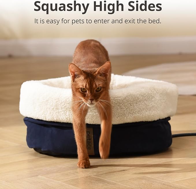 Petace Heated Cat Bed with Auto Shut Off Timer, 17.7" x 13.7" Adjustable Temperature Indoor Pet Heating Cushion Bed for Kittens, Cats, Puppies and Small Dogs, Gray