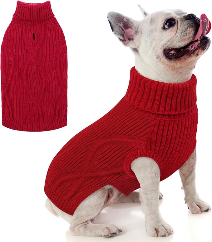 Dog Sweater Pullover, Cable Knit Dog Christmas Sweater, Dogs Sweaters for Small Medium Large Dogs with Harness Hole,Puppy Sweaters Boy Or Girl(Wine Red,M)