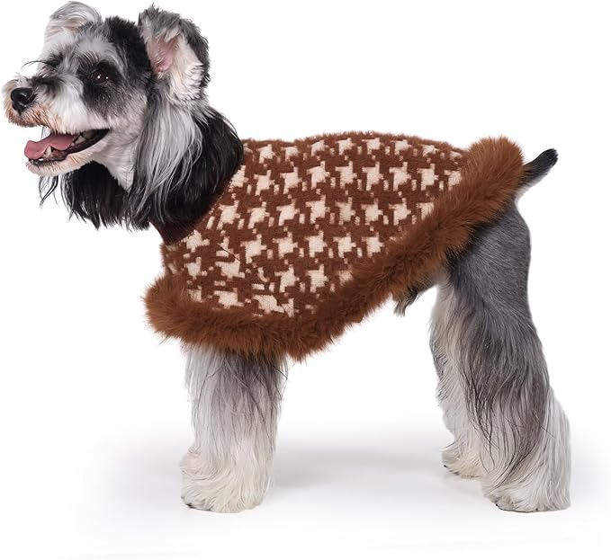 Dog Sweater Cloak, Pearl Cotton Bouclé Yarn Puppy Sweater, Cold Weather Coat Knitwear for Small Dogs, Classic Turtleneck Thick Dog Clothes with Thick Fluff DS-DP02L