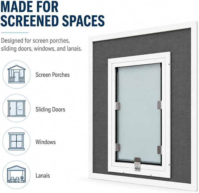 Screen Cat & Dog Doors | Single Flap | Under 1/2" Frame Screen Doors ONLY | Skilled Install Required | Heavy Frame Extruded Aluminum | Steel Reinforced Corners | Fresh Air in, Bugs Out | Hale Pet Door