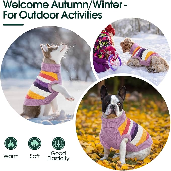 Kuoser Dog Sweater, Warm Dog Sweaters for Small Dogs Pet Christmas Outfit, Soft Puppy Holiday Sweater with Harness Hole Thermal Pet Winter Clothes Doggy Pullover Jumper for Dogs Boy Girl, Purple S