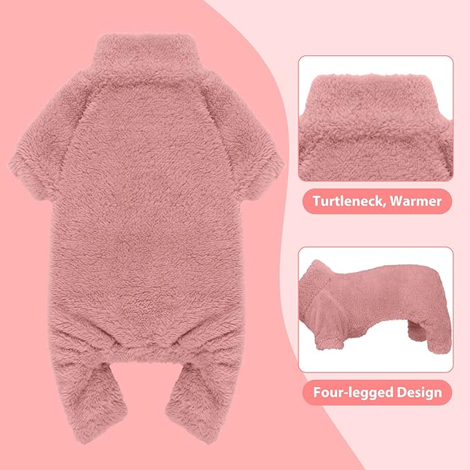 Fuzzy Dog Pajamas Turtleneck Dog Clothes Warm Soft Cozy Lightweight Dog Pjs Dog Sweaters for Small Dogs(Pink-XS)