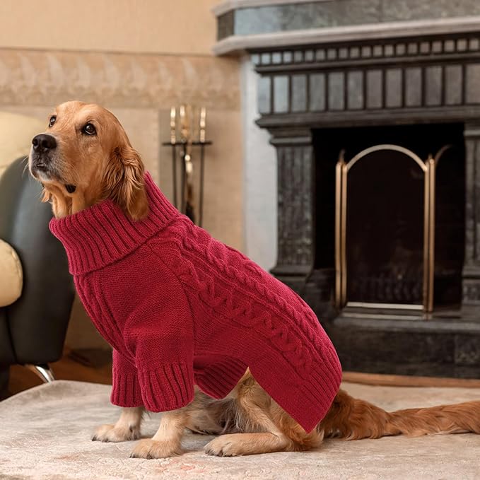 ASENKU Knitted Dog Sweater, Pullover Big Thermal Dog Winter Sweater, Turtleneck Doggy Sweaters for Large Medium Dogs Boy Girl,Warm Pet Sweatshirt for Boston Terrier,French Bulldog,L