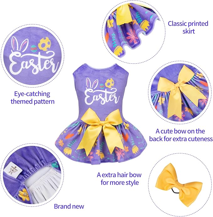 CuteBone Easter Dog Dress Velvet for Small Dogs Girl Flower Skirt Puppy Dresses Purple Dog Clothes CVA16XS-D