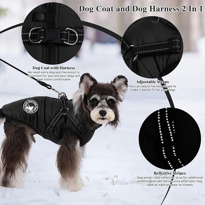 Gyuzh Dog Coat with Harness Puppy Coats Small Dog Harness Jacket Winter Waterproof Jackets for Smal Medium Large Dogs