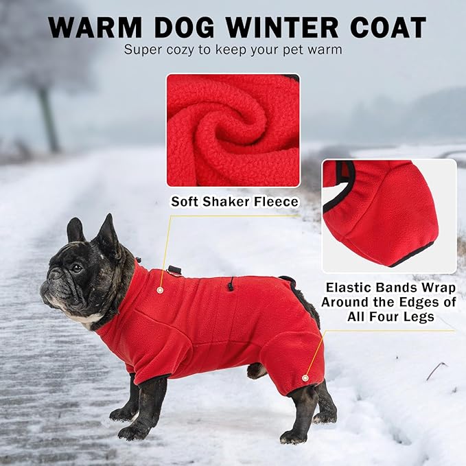 SCENEREAL Fleece Dog Coat Sweaters with Harness Built in, Soft Pullover Dog Pajamas with Zip Boys Girls, Christmas Cold Weather Pet Jacket Clothes Outfits for Puppy Small Medium Large Dogs, Red S