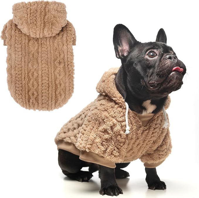 KOOLTAIL Fleece Dog Sweater Hoodie for Small Medium Large Dogs - Super Soft Fall Dog Clothes Sweatshirt with Leash Hole, Warm Winter Cold Weather Pet Coat for Puppy Cats Girl/Boy Male/Female Beige S