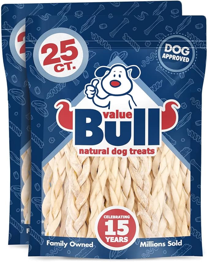 ValueBull Beef Cheek Braids, Long Lasting Dog Chews, 5-6 Inch, 50 Count - Long Lasting Dog Chews, Rich in Collagen, Single Ingredient, Cleans Teeth