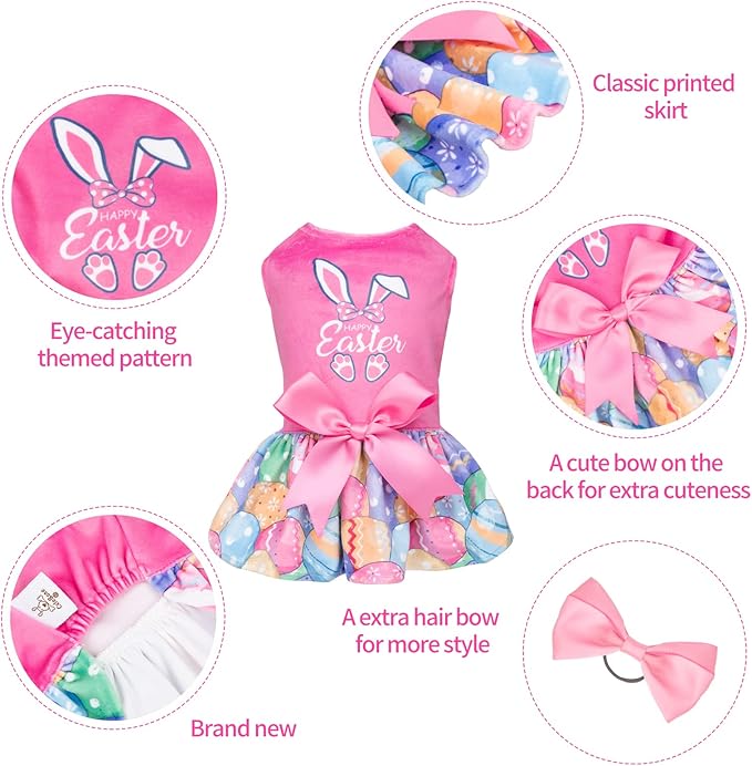 CuteBone Happy Easter Eggs Dog Dress Velvet for Small Dogs Girl Pink Puppy Dresses Dog Clothes CVA18L-D