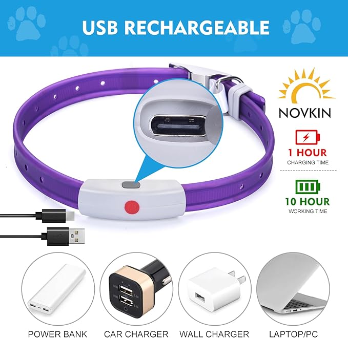 Lighted Dog Collar, Rechargeable Light Up Pet Collar, Waterproof LED Dog Collar Glow in The Dark, Make Pet Visible and Safety for Night Walking for Small Medium Large Dogs (Red)