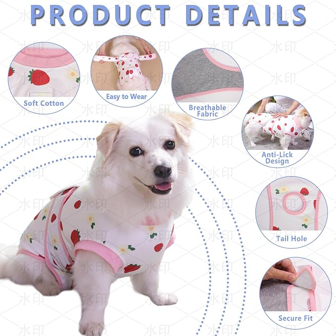 Dog Cat Recovery Suit Pet Glam After Surgery Onesie Cone Alternative Post Surgical Bodysuit Neuter & Abdominal Wound Care Cotton Prevents Licking Male Female (Fruit, XS)