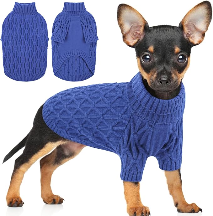 XS Dog Sweater for Dogs, Puppy Sweaters for Small Dogs Male Thermal Knitted Doggy Sweaters Pet Clothes Doggie Turtleneck Sweatshirts, Blue XS