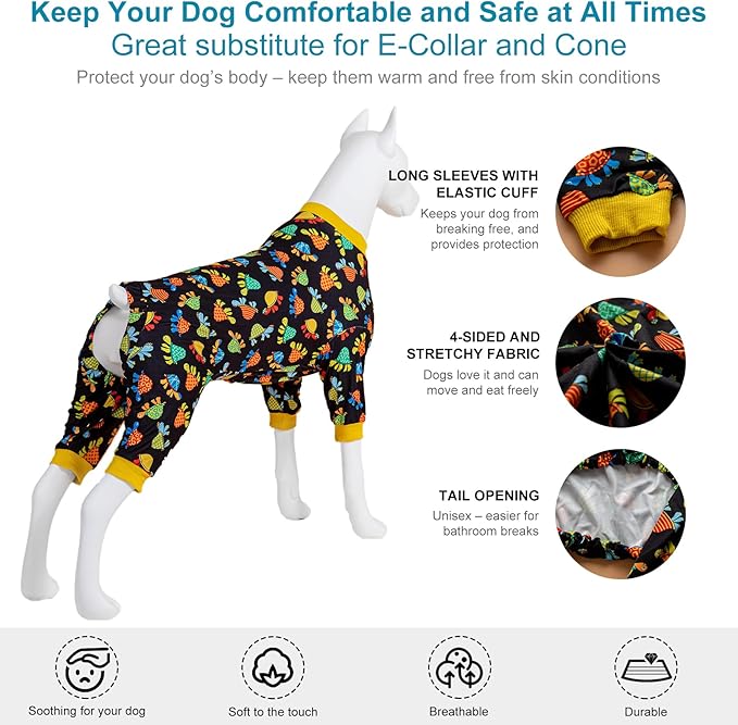 LovinPet Large Dog Outfits, Pet Anxiety Relief Shirt, Sun Protectiont-Shirt for Dogs, Comfy Stretchy Fabric, Black Turtle Print, Large Dog Pjs,XL