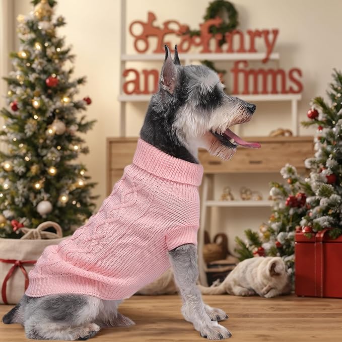 Dog Pullover Sweater, Cable Knitwear, Warm Clothes for Chihuahua, Bulldog, Dachshund, Pug, Yorkie,Dog Outfits for Small Dogs Medium Dogs (Pink L)…