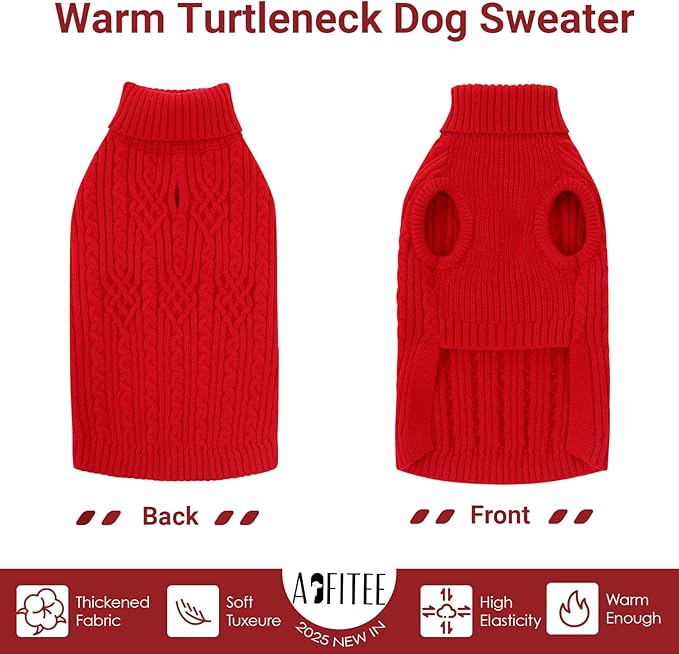 AOFITEE Small Christmas Dog Sweater, XS Dog Sweater Puppy Sweaters Girl Boy, Turtleneck Dogs Sweaters Pet Knitwear, Red Sweatshirt Warm XSmall Fall Clothes for Yorkie, Chihuahua, Shih-tzu, Red XS