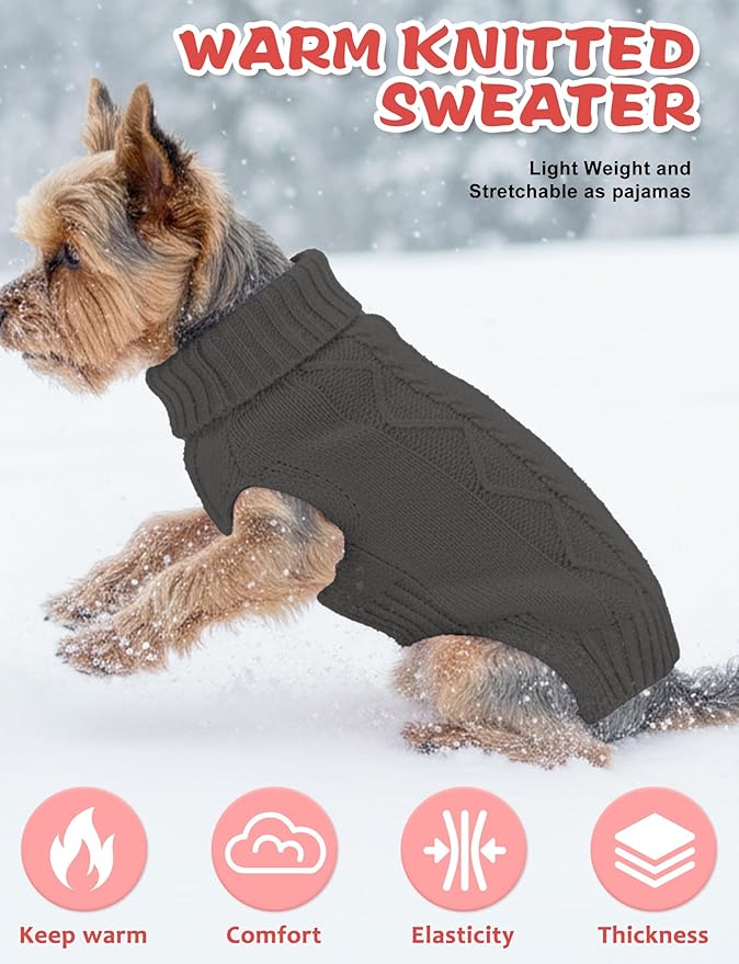2PCS Dog Christmas Sweater, Soft Warm Pet Clothes Coat for Small Medium Large Dogs and Cats Boy Girl, Fall Cozy Holiday Turtleneck Knitting Collar Pullover Pup Outfit Costume for Thanksgiving New Year