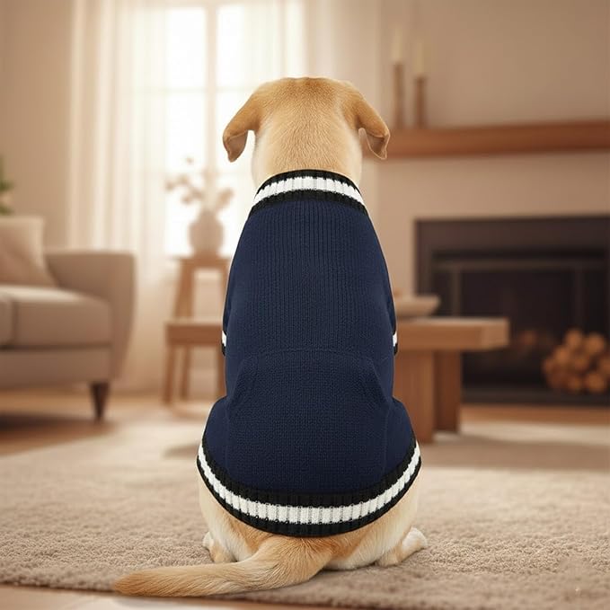 Grewear Pets Knit Sweater with Knit Back Pocket, Warm Comfortable Sweater for Pets, Soft Cozy Winter Pet Clothes, Stylish Multi-Colored Sweater for Dogs & Cats Navy M