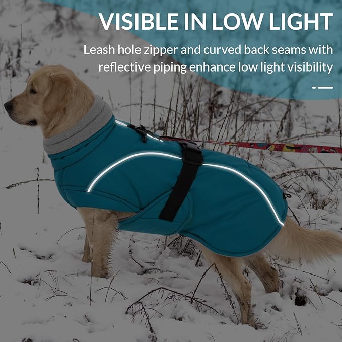 Queenmore XXL Dog Coat, Winter Jacket for Large Dogs, Waterproof Puffy Snowsuit, Adjustable Reflective Fleece Lining Warm Padding Parka for Cold Weather, Blue 3XL