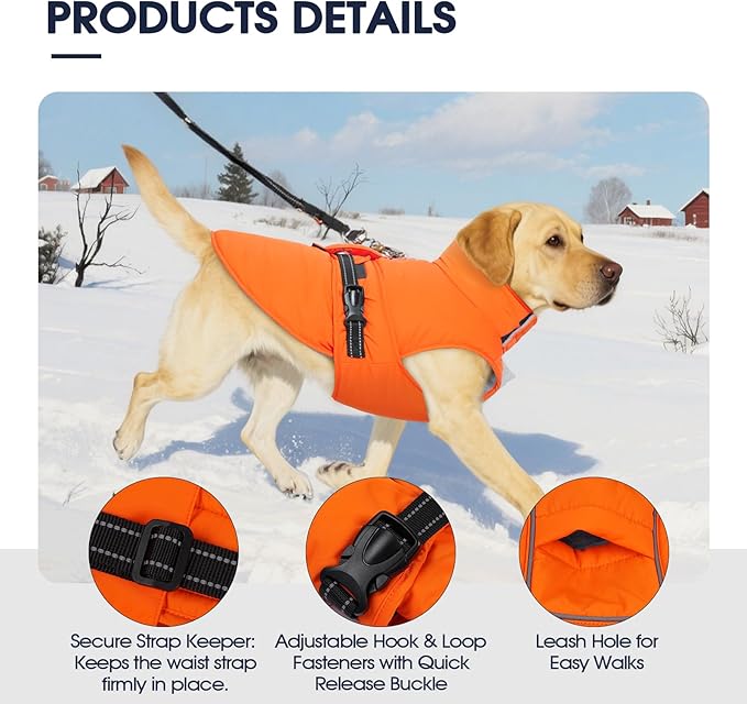 IECOii Dog Jackets for Large Dogs Reflective Vest with Warm Fleece Lining for German, Shepherd, Labrador, Adjustable Pet Coat for Outdoor Waterproof Snow Coats for Walking & Hiking, Pink, Size 2XL