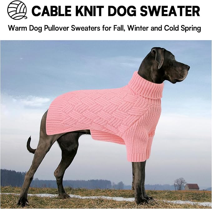KOESON Dog Sweaters, Warm Medium Dog Sweater Girl and Boy, Turtleneck Christmas Sweaters for Medium Size Dogs, Easy On Pet Xmas Sweaters with Sleeves for Beagle, Dachshund, Boston Terrier, Pink, M