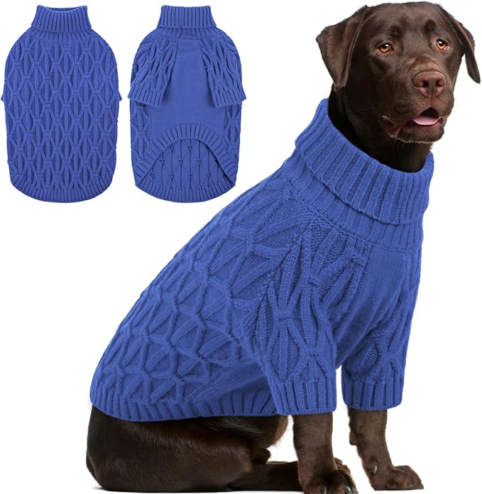 XL Dog Winter Sweater, Dog Sweaters for Large Dogs, Pet Warm Pullover Clothes Winter Apparel for Labrador, Golden Retriever, Blue XL