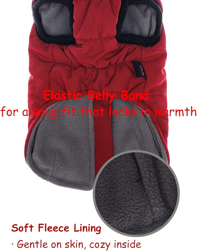 Dog Jacket with Harness Built in, Dog Coat with Water-Repellent Shell, Reflective Panels, Warm Fleece Lining, Winter Snowsuit Sweater for Small Medium Large Dogs (Red, X-Large)