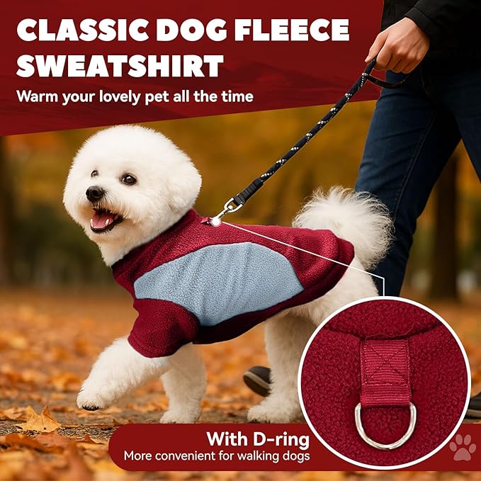 Small Fleece Dog Sweater with Leash Ring Soft Warm Fall Winter Dog Clothes Cute Cat Apparel Puppy Sweaters Classic Pullover Doggy Sweatshirts Chihuahua Costumes Cat Outfits(Red,S)