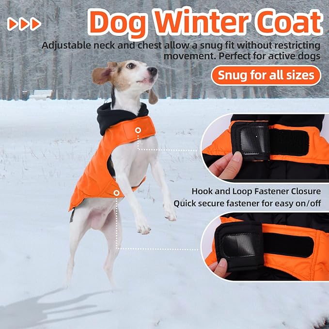 Nanaki Warm Dog Puffer Jacket With Hood-Soft Reflective Dog Coat For Medium Dogs Cold Weather,Lightweight Windproof Snowproof Puffer Vest For Outdoor Walking Hiking, Adjustable Snowsuit Easy On,Orange