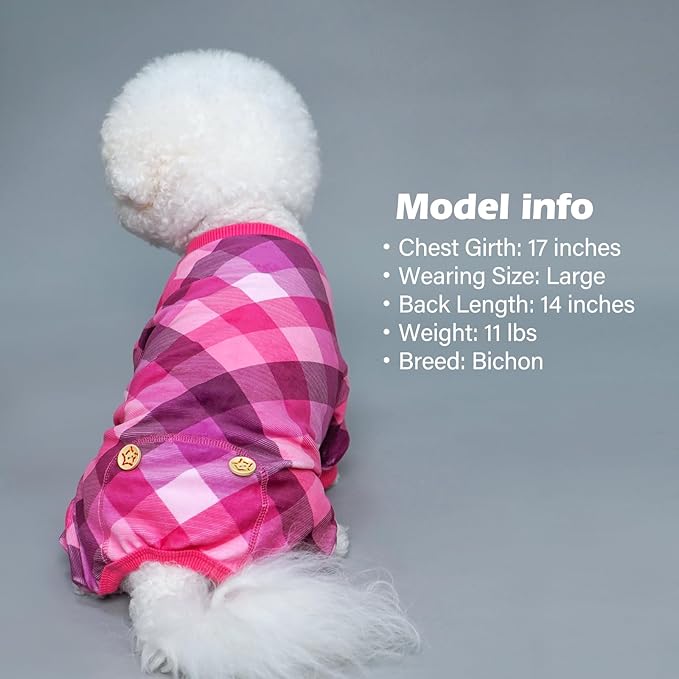 KYEESE Dog Pajamas Soft Coat Stretchy Onesie Comfy Pet Clothes Plaid Dog Pajamas for Small Dogs Boy Girl Velvet Doggie Jammies Lightweight Pjs,Pink, Small