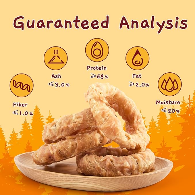 Jungle Calling Beef Tendons for Adult Dogs, Chicken Wrapped Tendons Dog Chews Long Lasting Hip and Joint Supplement for Dogs with Glucosamine (Ring)