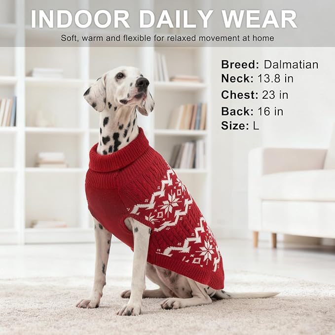 BEAUTYZOO Dog Christmas Sweater for Medium Large Dogs Boy Girl,Thick Warm Winter Turtleneck Pullover Cable Knit Big Dog Sweaters Pitbull Labrador Golden Retriever Clothes Male Female Pet Jacket,Red M