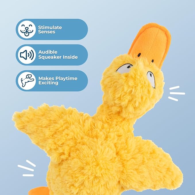 Best Pet Supplies Interactive Squeaky Dog Chew Toy, Ideal Dog Toys for Chewers, Small, Medium & Large Dogs, and Fetch Lovers - Ducky Doodle (Yellow), Small