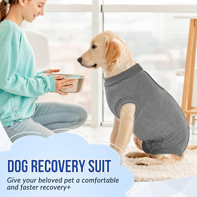 Lukovee Recovery Suit for Dogs, Onesie Surgery Recovery Suit for Female Male Dogs, Abdominal Wounds Cone E-Collar Alternative Prevent Licking Spay Recovery Suit (Grey,Small)