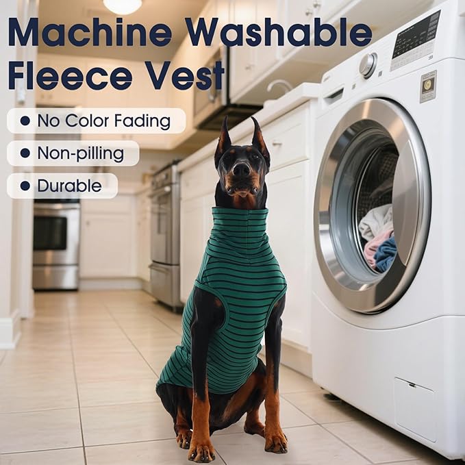 IECOii XL Dog Sweater - Stretch Fleece Vest with Turtleneck - Green Stripes,X-Large, Warm Pullover Dog Fleece Coat for Large Dogs - Christmas Pet Sweatshirt for Boys & Girls, Machine Washable