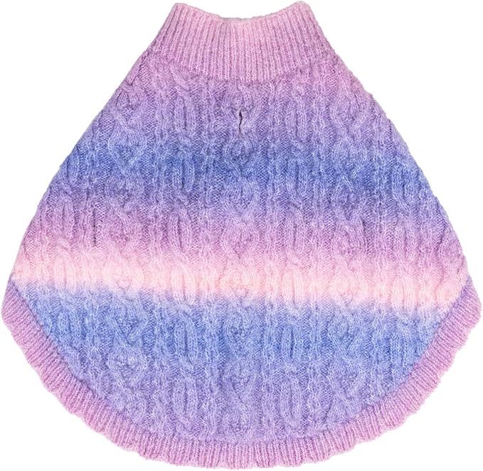 Rainbow Mohair Dog Sweater Cloak, Cold Weather Coat Dog Jacket for Small Dogs, Classic Turtleneck Thick Puppy Clothes with Leash Hole DS93L