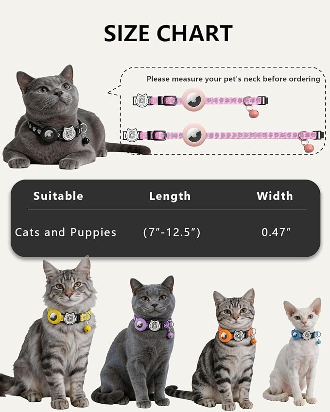 Cat Collar with AirTag Holder, QR Code Tag and Bell (Green, Paw Pattern)