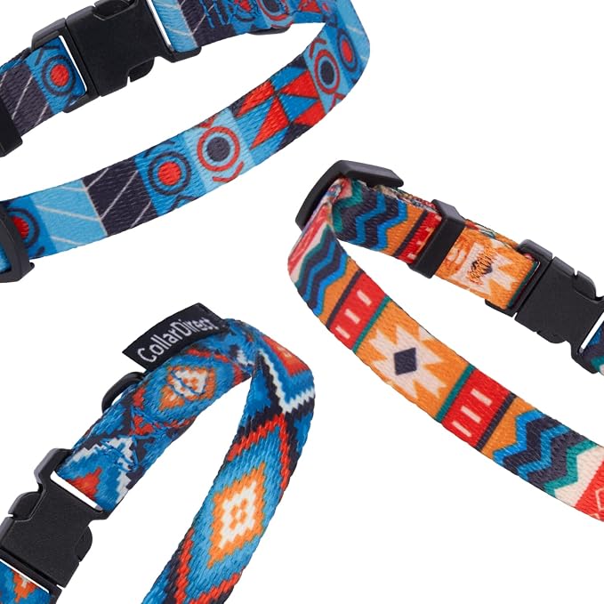 CollarDirect Nylon Dog Collar with Buckle Tribal Pattern Puppy Adjustable Collars for Dogs Small Medium Large (Pattern 1, Neck Fit 10"-13"