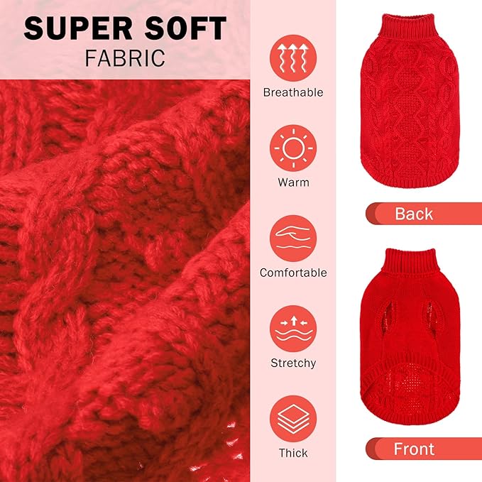 SCENEREAL Knitted Dog Sweater for Large Medium Small Dogs, Christmas Pet Clothes Warm Sweatershirts Outfits, Classic Dog Winter Coat with Leash Hole, Soft Pet Knitwear Apparel for Girls Boys, Red S