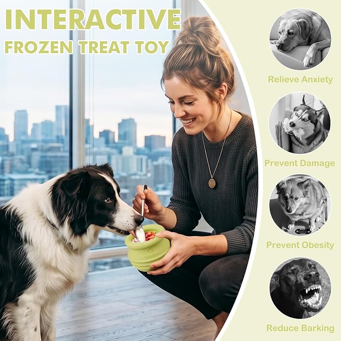 Treat Dispensing Dog Toy, Long-Lasting Interactive Puzzle Toys for Dogs, Stuffable Dog Enrichment Frozen Lick Treat Toy for Boredom, BPA Free Silicone Fetch Catch Chew Toy (Green,L)