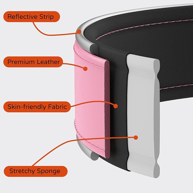 Leather AirTag Dog Collar, Magnetic Buckle, Reflective, Pink M