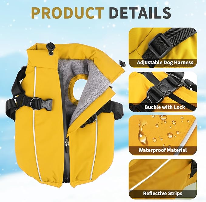 Dog Winter Coat Reflective Water-Resistant Jacket, Fleece Lined Windproof Puppy Coat with Back Zipper & D-Ring, Cold Weather Dog Coats for Small Medium Dogs (XXL, Orange)
