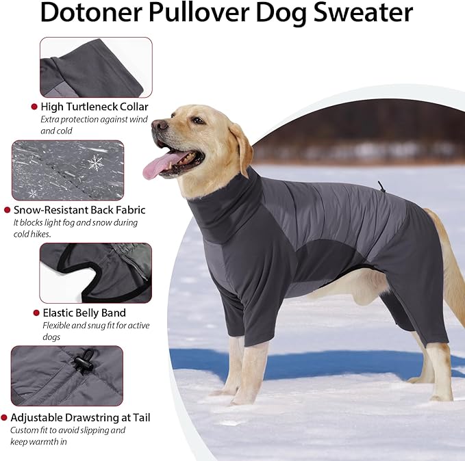 Dotoner Dog Sweater Warm Fleece Pullover Winter Sweatshirt with Turtleneck Leash Opening Waterproof Back Four Leg Cozy Clothes for Medium Large and Small Dogs