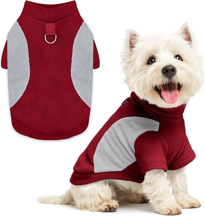 Small Fleece Dog Sweater with Leash Ring Soft Warm Fall Winter Dog Clothes Cute Cat Apparel Puppy Sweaters Classic Pullover Doggy Sweatshirts Chihuahua Costumes Cat Outfits(Red,S)