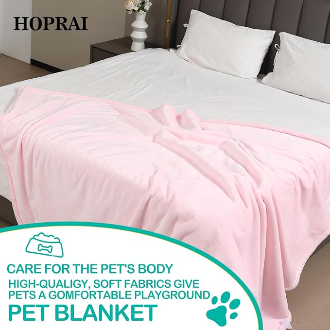 HOPRAI Waterproof Pet Blanket for Medium Large Dogs Washable Fluffy Thick Jacquard Shag Fleece Warm Sherpa Pet Blanket Cats Puppy Couch Protection (Pink L57*65inches)